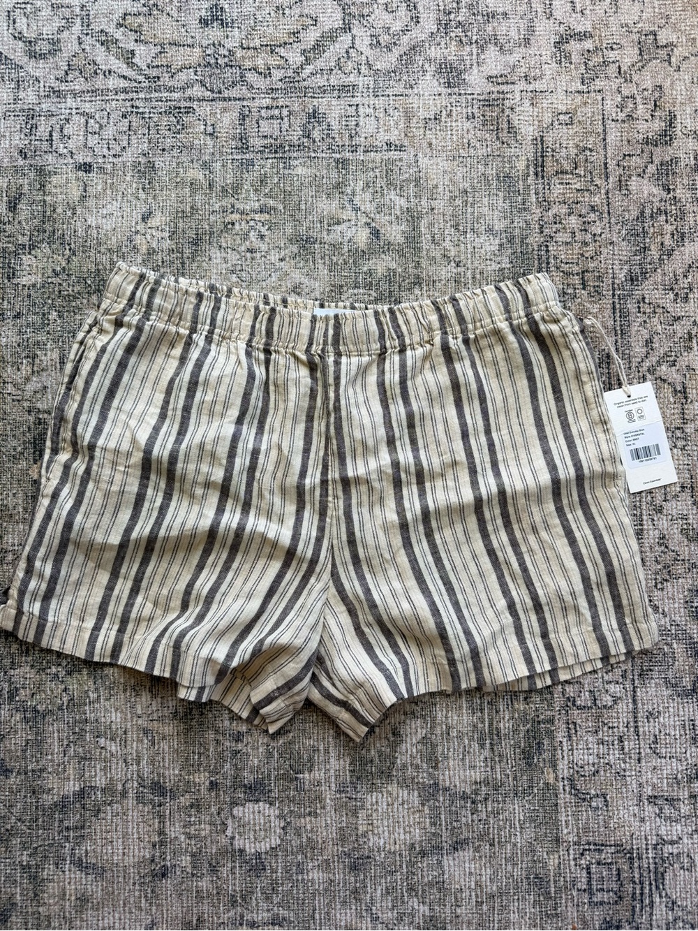 NWT MATE The Label 100% Organic Linen Shorts Pull On Striped Coastal Size XL - Picture 2 of 8